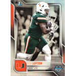 elijah lofton 2025 bowman chrome university refractor Football player in green uniform running with ball on a trading card, featuring team logo and player name.