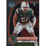 francisco mauigoa 2024 bowman chrome university Football player in Miami uniform, ready to play, Bowman Chrome card design featuring team logo and number 51.