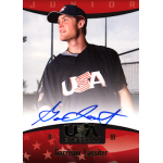 garrison lassiter 2008 upper deck usa baseball national team autograph USA baseball player in uniform, standing outdoors on field with batting cage, autographed card.