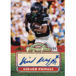 girard pringle jr 2025 leaf glory of the game holo rainbow autograph Football player running with ball on trading card, labeled Future of the Game, signed by Girard Pringle.