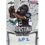 girard pringle jr 2025 leaf vivid bursting with talen crystal white autograph Football player catching a ball on a Bursting with Talent card with dynamic background design.