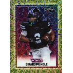 girard pringle jr 2025 leaf vivid laser yellow Football player in action on colorful sports card design, wearing black jersey, number 2.