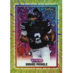 girard pringle jr 2025 leaf vivid prismatic yellow Football player in black uniform on a vivid sports trading card with abstract background.