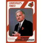 howard schnellenberger 1989 collegiate collection louisville Vintage football card featuring a man in a suit with a whistle, labeled Louisville's Finest, Howard Schnellenberger.