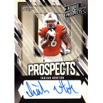 isaiah horton 2024 leaf heroes and prospects silver autograph Football trading card featuring Isaiah Horton in red uniform with the title Prospects and an autograph below.