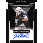 jack nickel 2025 leaf optichrome shimmer black autograph Football player in black uniform on Optichrome card with signature.