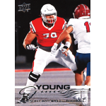 jackson cantwell 2026 goodwin champions upper deck young guns Football trading card: red #70 offensive lineman blocking opponent, Young Guns series under stadium lights.