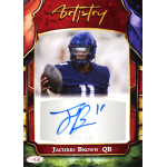 Autographed SAGE Artistry football trading card featuring a quarterback in blue jersey, premium QB collectible