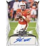 jake garcia 2023 leaf draft autograph Football player in orange uniform holding a football, featured on a 2023 draft card with signature and jersey number 13.