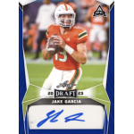 jake garcia 2023 leaf draft blue autograph Quarterback in orange uniform holding football, 2023 draft card, signed Jake Garcia.