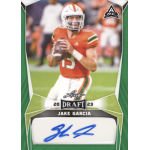 jake garcia 2023 leaf draft green autograph 2023 Draft football card featuring player in orange uniform holding a football, with signature and autograph label.