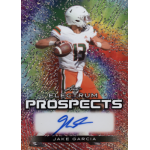 jake garcia 2024 leaf electrum sparkle tie dye autograph Football trading card featuring Jake Garcia in action with colorful background, signed, and titled Electrum Prospects.