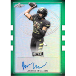 jarren williams 2018 leaf army all american bowl metal green autograph Football trading card featuring a player in black uniform throwing a pass, with a signature and green border.