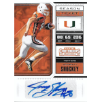 jeremy shockey 2018 panini contenders draft picks season ticket autograph Autographed Miami Hurricanes football trading card, Panini Contenders 2018 Draft Picks, season ticket design, tight end.