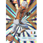 jeremy shockey 2018 elite draft picks teal aspirations Holographic college football trading card showing tight end in orange jersey running with ball, white helmet, U logo.