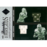 jeremy shockey 2003 leaf limited double threads Miami Hurricanes football trading card featuring dual game-worn jersey relic patches for tight end and wide receiver.