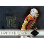jeremy shockey 2004 leaf limited limited threads Miami Hurricanes football trading card, Tight End #88 in orange jersey, Limited Threads design with stitched TE patch.