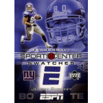 jeremy shockey 2005 upper deck espn sports center swatches Upper Deck SportsCenter Swatches NFL trading card featuring New York Giants TE No. 80, blue design with ESPN branding.