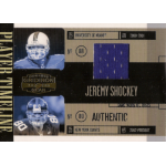 jeremy shockey 2006 gridiron gear player timeline jsy Jeremy Shockey Gridiron Gear Player Timeline card with authentic purple jersey swatch, Miami to New York Giants timeline.