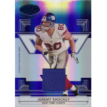 jeremy shockey 2006 leaf certified materials mirror blue jsy Holographic NFL trading card with jersey patch of New York Giants tight end #80 running