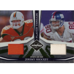 jeremy shockey 2006 leaf limited player threads dual Jeremy Shockey Leaf Limited Player Threads card with Miami Hurricanes and NY Giants game-worn jersey swatches