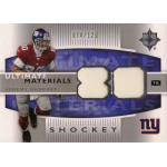 jeremy shockey 2007 upper deck ultimate jsy NY Giants Ultimate Materials football trading card with dual jersey relics, TE position, serial numbered 074/125.