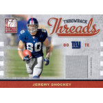 jeremy shockey 2009 donruss elite throwback threads front NFL Donruss Elite Throwback Threads trading card of New York Giants TE No. 80 running with football.