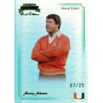 jimmy johnson 2008 press pass legends bowl edition emerald goal line Vintage football card featuring a man in a red shirt, arms crossed, with Goal Line and 07/25 inscriptions.