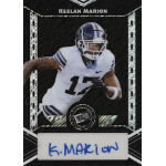 keelan marion 2024 leaf collective press pass black shimmer autograph Football player card featuring athlete in white jersey with number 17, labeled Keelan Marion and autograph below.