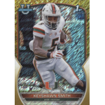 keyshawn smith 2022 bowman chrome university gold shimmer refractor Football trading card featuring player in white and orange uniform, labeled Keyshawn Smith, wide receiver.