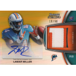 lamar miller 2012 bowman sterling rookie patch autograph gold refractor Bowman Sterling trading card featuring a football player with signature and jersey patch, number 10/66, RB position.