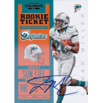 lamar miller 2012 panini contenders auto Panini Contenders rookie ticket card featuring a Miami Dolphins player in uniform, signed in blue ink.