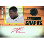 lamar miller 2012 press pass fanfare gridiron graphs green red ink Football trading card featuring player in white jersey, Gridiron Graphs text, and signature at the bottom.