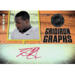 lamar miller 2012 press pass fanfare gridiron graphs silver red ink Gridiron Graphs trading card featuring a football player with a signature, numbered 30/99.