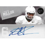 lamar miller 2012 press pass silver autograph sp Football player in white uniform with helmet, autograph below. Card featuring player name and position in upper left corner.