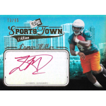 lamar miller 2012 press pass sports town gold red ink Football trading card featuring player in teal and orange uniform, cityscape background, with signature.