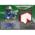 lamar miller 2012 topps platinum rookie patch autograph green refractor Rookie football card featuring player-worn patch and autograph. Topps Platinum, Dolphins theme, numbered 62/99.