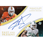 lamar miller 2015 panini immaculate past and present Autographed Lamar Miller card featuring both college and NFL images, part of the Immaculate Collection series.