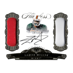 lamar miller 2017 panini flawless collegiate dual diamond memorabilia autograph Flawless card featuring football player jersey patches and signature, numbered 14/25, Lamar Miller, Miami.