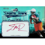 lamar miller 2012 press pass sports town blue red ink Signed sports card featuring player in action, labeled 'Sports Town Edition' with city backdrop and signature.
