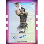 lorenzo lingard 2018 leaf army all american bowl metal pink Football player catching a ball on a trading card with a facsimile signature and embossed logo.
