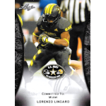 lorenzo lingard 2018 leaf army all american bowl Football player in U.S. Army All-American Bowl, committed to Miami, holding a football, wearing black and yellow uniform.