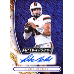 luke nickel 2026 leaf optichrome shimmer purple autograph Football player holding ball on a Leaf Optichrome trading card, wearing a white and orange uniform.