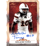 malachi toney 2026 leaf art of sport red autograph Autographed Leaf football card featuring #10 player in white jersey, red background, collectible sports memorabilia
