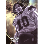 malachi toney 2026 leaf anime nation ova Illustration of a football player in jersey number 10, standing triumphantly against a cosmic background.