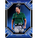 mario cristobal 2026 leaf national sports collectors convention wrapper redemption blue Leaf trading card: football coach in green polo with headset, The National Sports Collectors Convention edition.