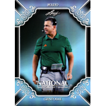 mario cristobal 2026 leaf national sports collectors convention wrapper redemption platinum Leaf trading card featuring a college football coach in green polo, The National Sports Collectors Convention edition