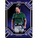 mario cristobal 2026 leaf national sports collectors convention wrapper redemption purple Leaf trading card of a college football coach in green polo with headset, The National Sports Collectors Convention.