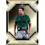 mario cristobal 2026 leaf national sports collectors convention wrapper redemption Leaf trading card featuring a football coach in green shirt and headset, The National Sports Collectors Convention edition.