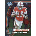 mark fletcher 2024 bowman chrome university Football card showing a player in a Miami Hurricanes uniform running with the ball, number 22, Bowman Chrome branding.